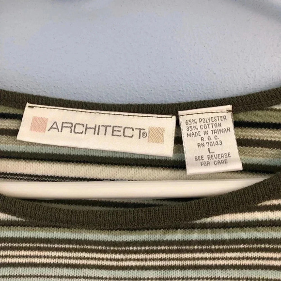 Architect Long Sleeve Blue Green Striped Top L - Picture 6 of 6